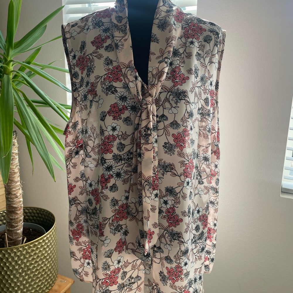 Liz Claiborne Floral Tie-Neck Blouse - Pink and Black